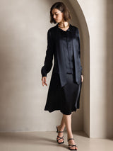 [Zwart] SilkSilky-NL Long Sleeve Tie Neck Blouse 002
