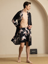[Zwart] SilkSilky-NL 19Momme Long Sleeve Mens Pajamas 001