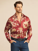 [Wijnrode Draak] SilkSilky-NL Long Sleeve Lapel Collar Heren Shirt 003