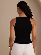 [Zwart] SilkSilky-NL Sleeveless Round Neck Cami-Top 002