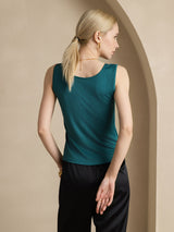 [Donkergroen] SilkSilky-NL Mouwloos Ronde Hals Dames T-Shirt 002