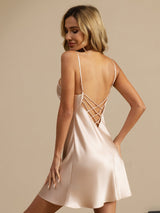 [Roze] SilkSilky-NL Spaghetti Bandjes V Hals Nachthemd 002