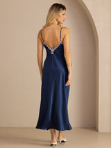 [Blauw] SilkSilky-NL Spaghetti Strap V Neck Jurk 002