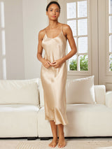 [Champagne] SilkSilky-NL Spaghetti Strap V Neck Nachthemd 005