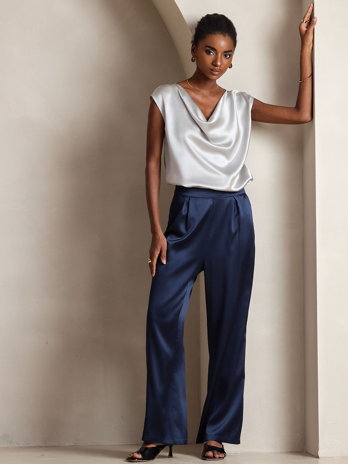 [Donkerblauw] SilkSilky-NL 19Momme Zijde Womens Pants 001