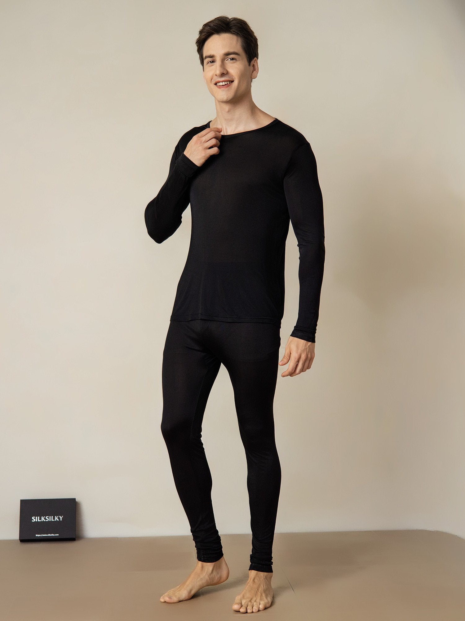 [Zwart] SilkSilky-NL Zijde Mens Pajamas 001
