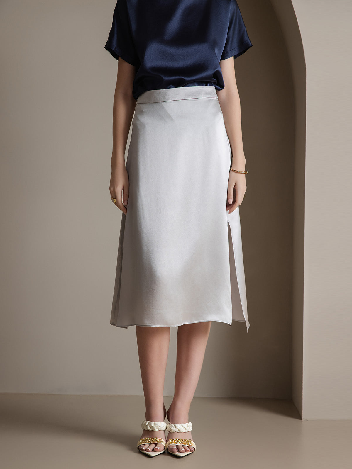 [Lichtgrijs] SilkSilky-NL 19Momme Zijde Skirt 005