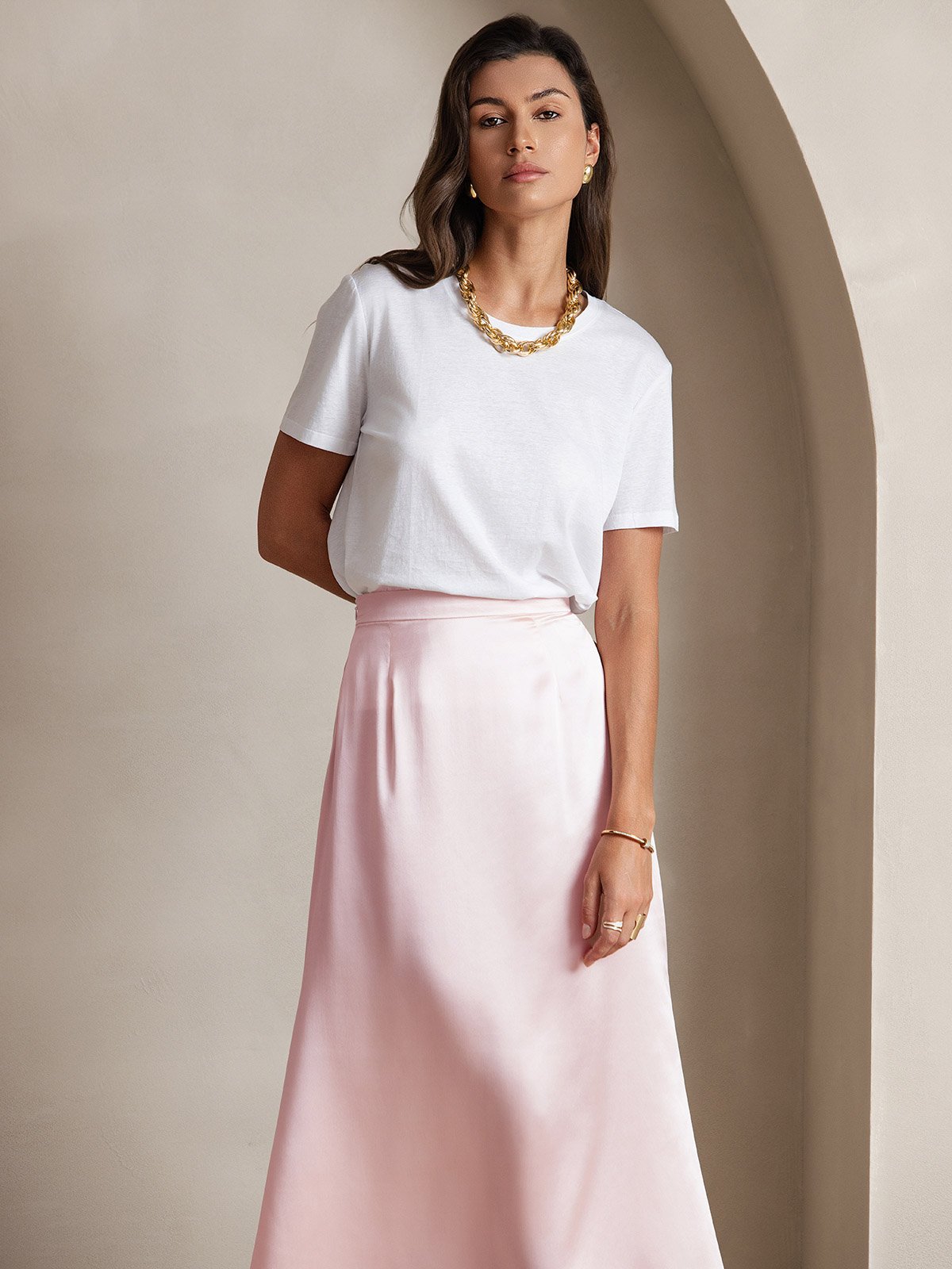 [Roze] SilkSilky-NL 19Momme Zijde Skirt 004