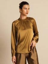 [Brons] SilkSilky-NL 19Momme Lange Mouw Ronde Hals Blouse 001