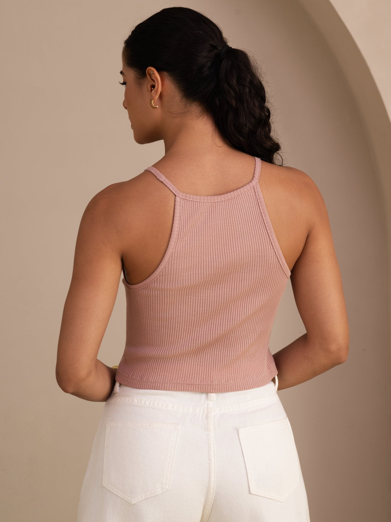 [Roze] SilkSilky-NL Sleeveless Crew Neck Cami-Top 002