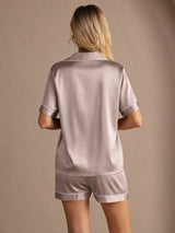 [Schaduwgrijs] SilkSilky-NL Short Sleeve Lapel Collar Dames Pyjama Set 002