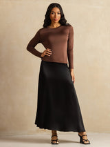 [Koffie] SilkSilky-NL Long Sleeve Crew Hals Dames T-Shirt 008