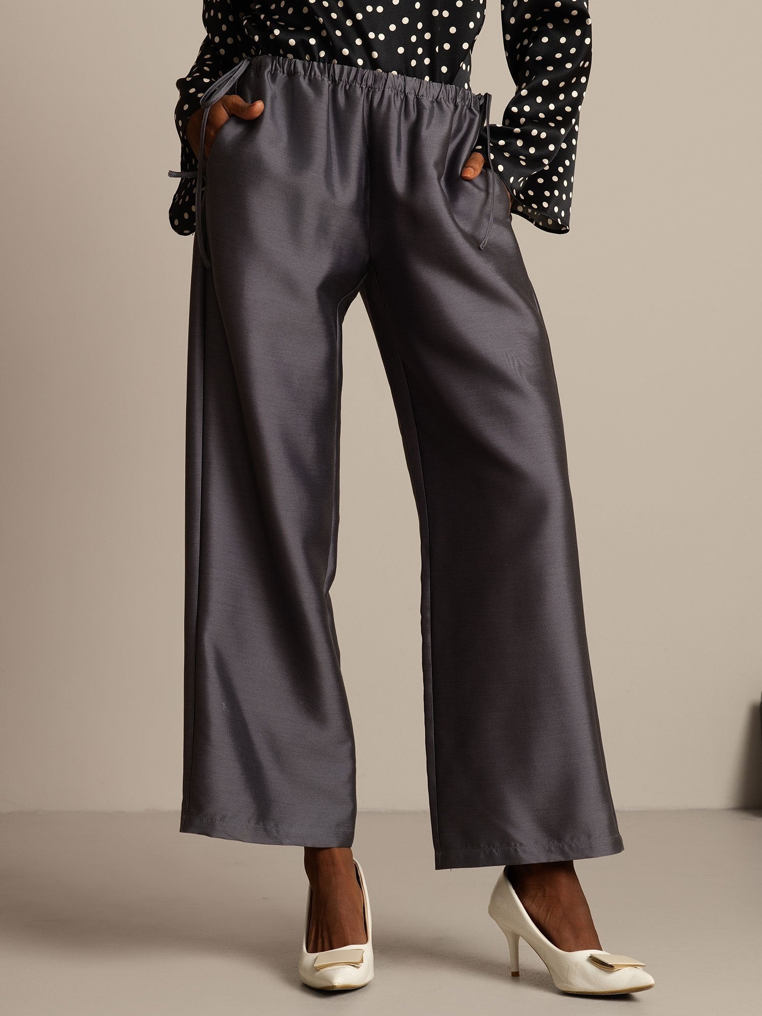 [Grijs] SilkSilky-NL 32Momme Silk-Wool Blend Womens Pants 001,