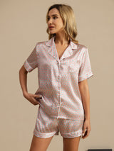 [Roze Hart Geo] SilkSilky-NL Korte Mouw Dames Pyjama Set 003