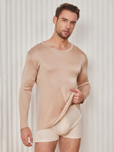 [Beige] SilkSilky-NL Lange Mouw Ronde Hals Heren T-Shirt 001