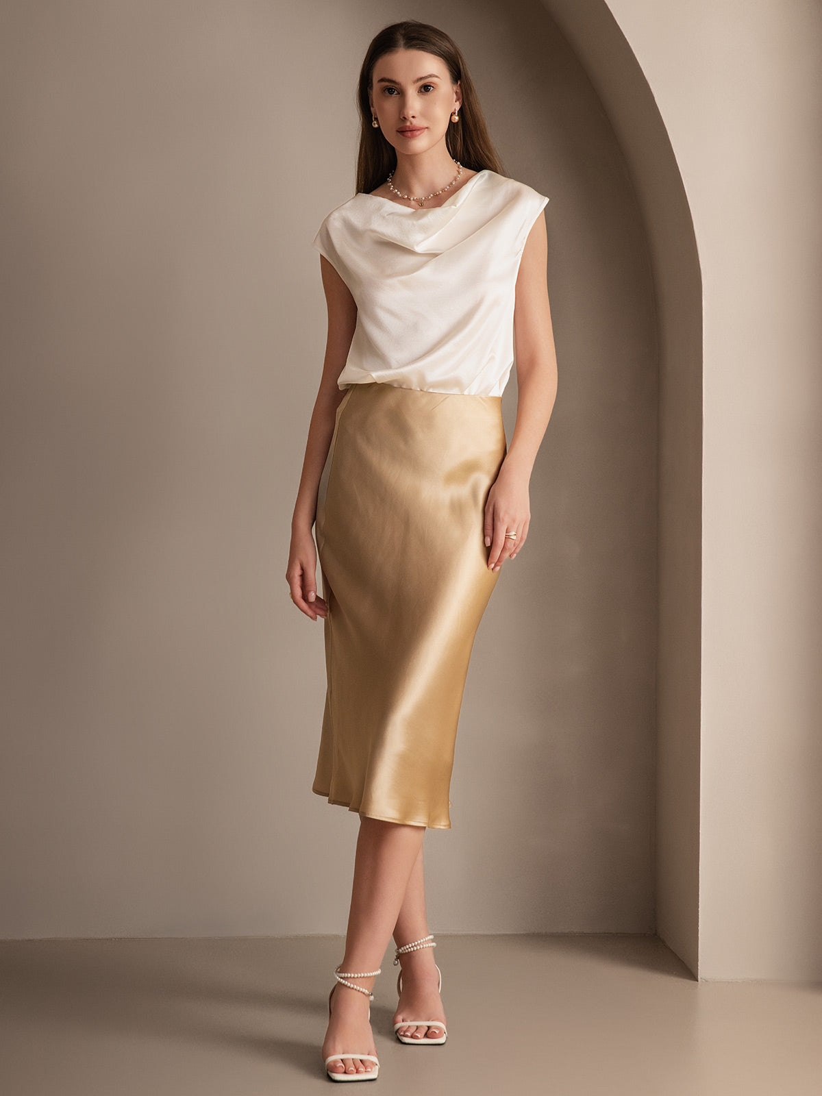 [Champagne] SilkSilky-NL 19Momme Skirt 003