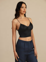 [Zwart] SilkSilky-NL Spaghetti Strap V Neck Cami-Top 002