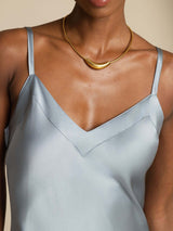 [Grijsachtig Blauw] SilkSilky-NL Spaghetti Strap V Neck Jurk 006