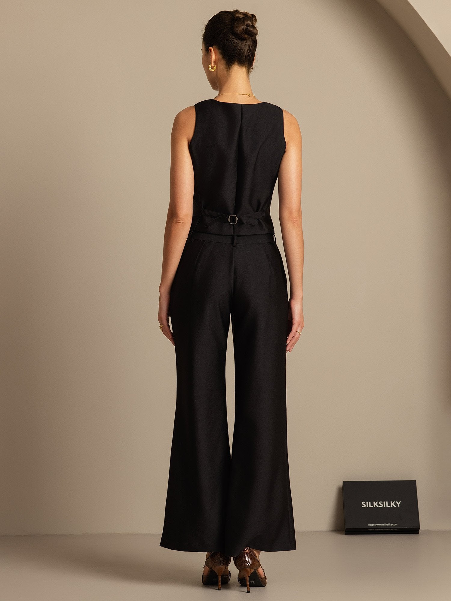 [Zwart] SilkSilky-NL 32Momme Silk-Wool Blend Womens Vest 002