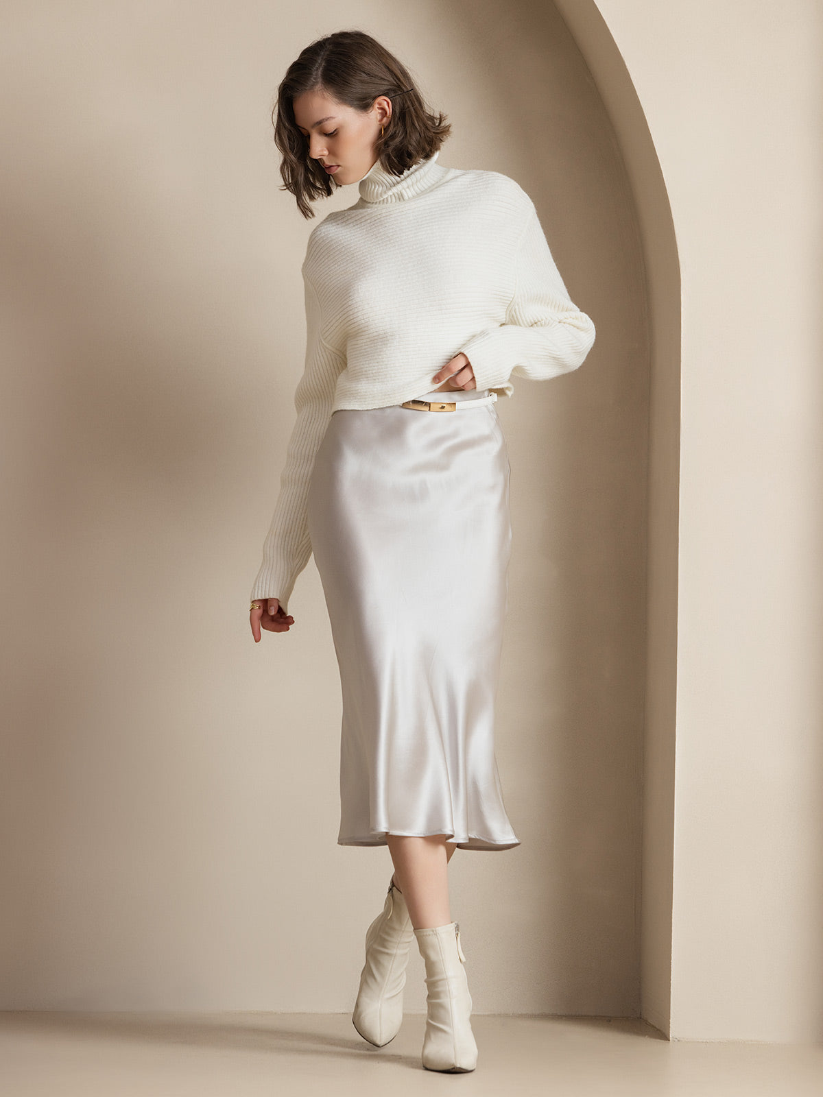 [Lichtgrijs] SilkSilky-NL 19Momme Skirt 001