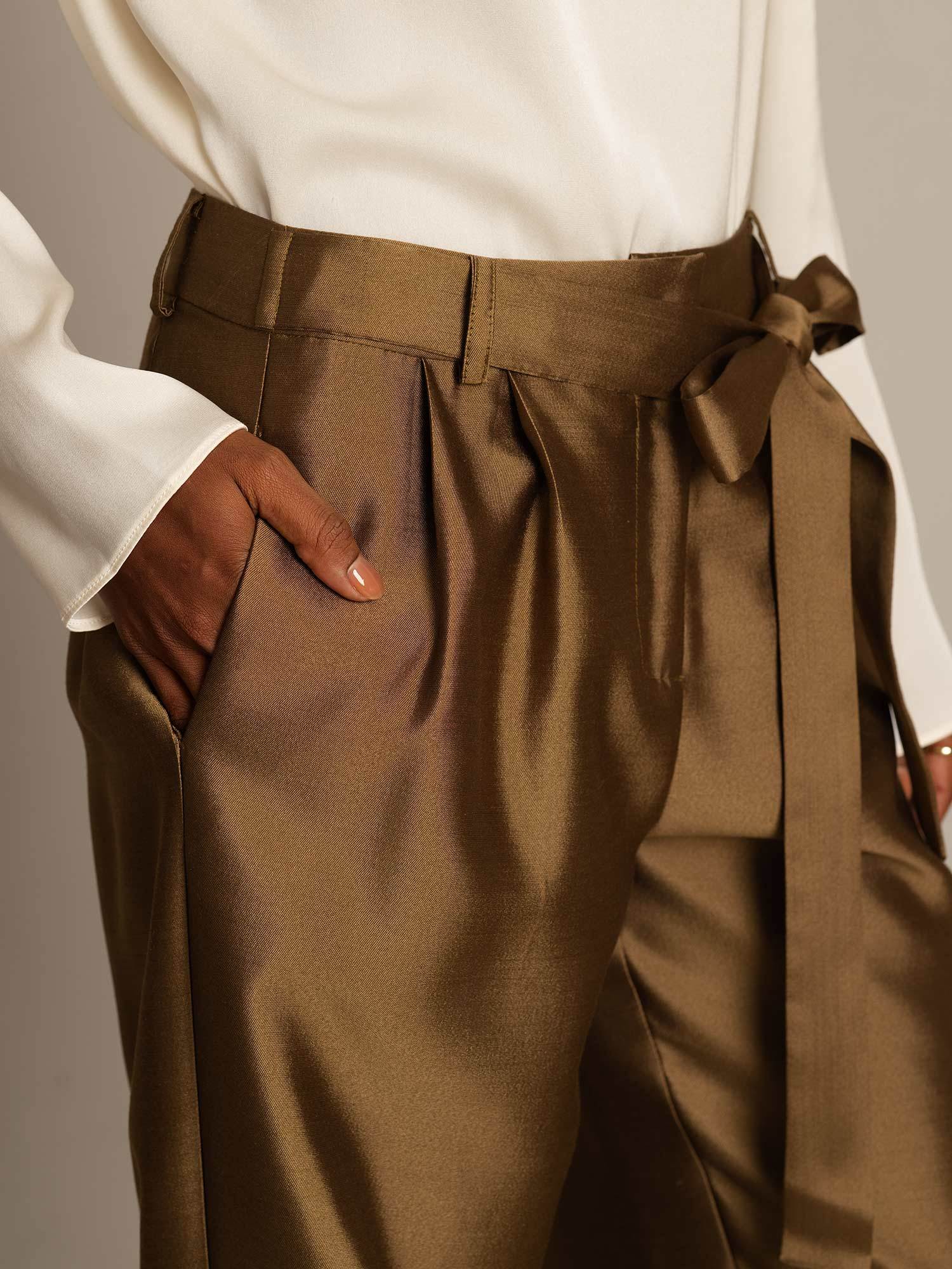 [Brons] SilkSilky-NL 32Momme Silk-Wool Blend Womens Pants 004,