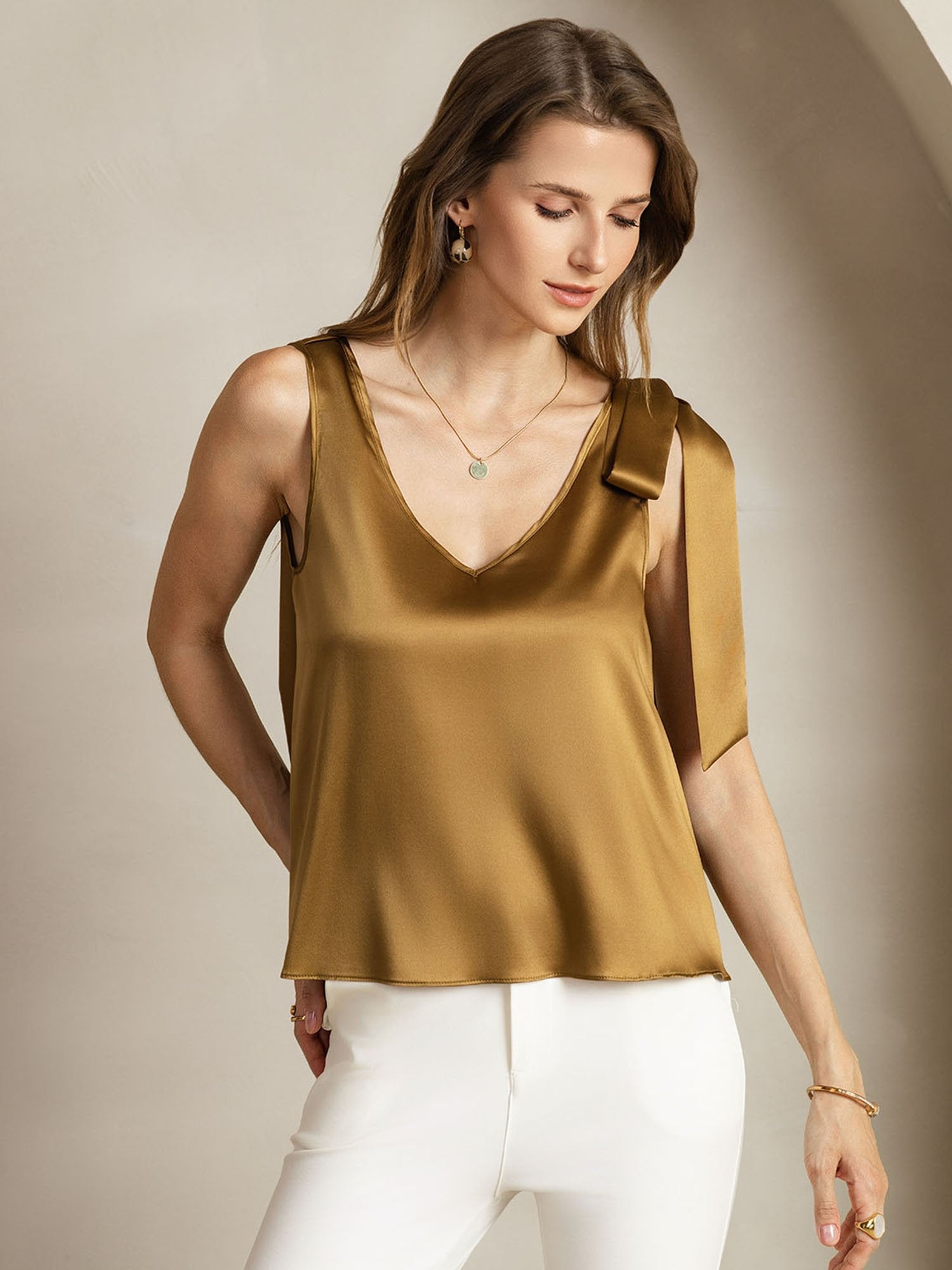 [Brons] SilkSilky-NL 19Momme Zijde Womens T-Shirt 001