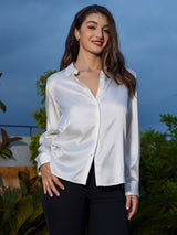 [Wit] SilkSilky-NL Long Sleeve Lapel Collar Dames Blouse 003