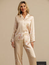 [Champagne] SilkSilky-NL Long Sleeve Lapel Collar Dames Pyjama Set 004