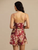 [Wijnrode Draak] SilkSilky-NL Spaghetti Strap V Neck Cami-Set 002