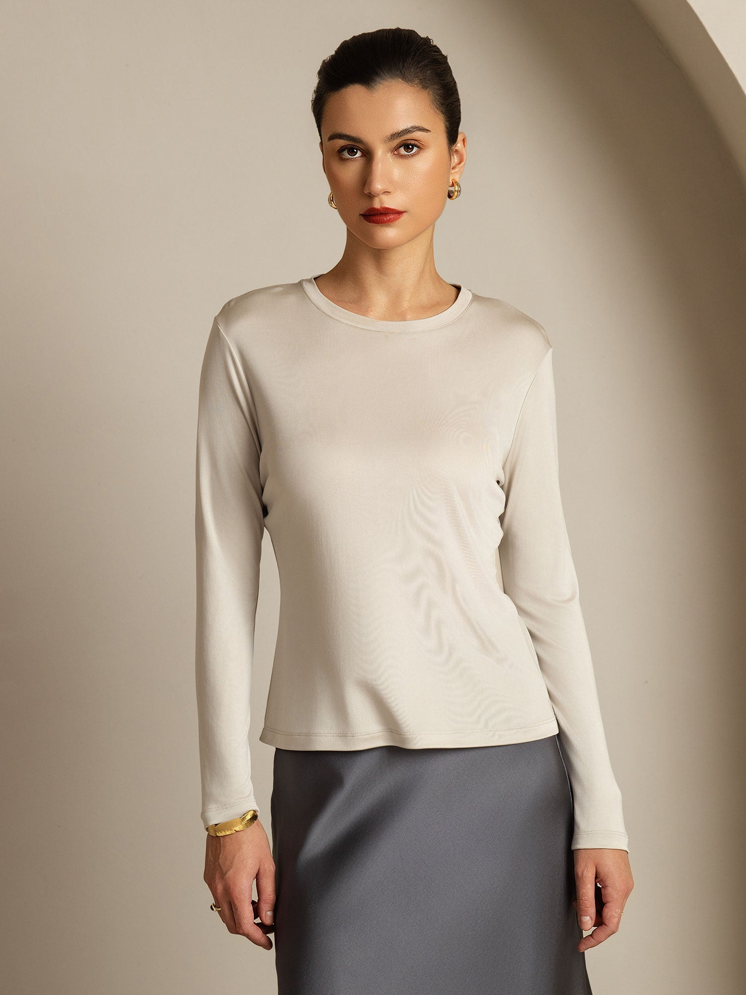 [Grijs] SilkSilky-NL Zijde Womens T-Shirt 003,