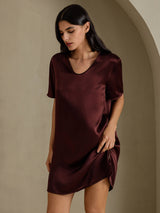 [Bruin] SilkSilky-NL Half Sleeve V Neck Nachthemd 003