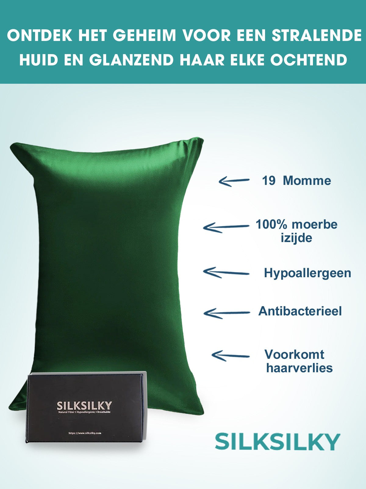 SilkSilky-NL 19Momme Pillowcase Donkergroen 003