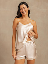 [Beige] SilkSilky-NL Spaghetti Strap V Neck Cami-Set 004