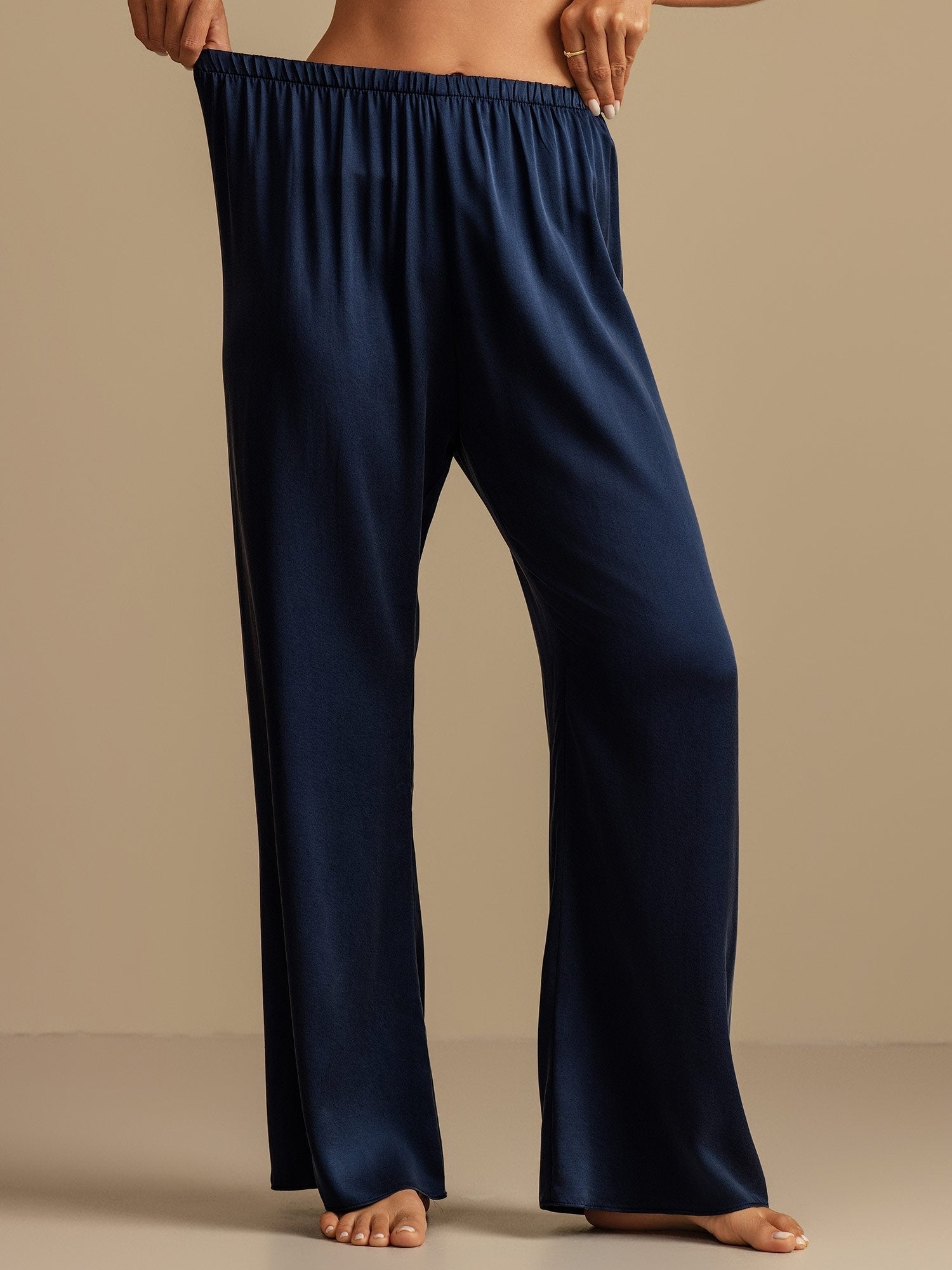 [Donkerblauw] SilkSilky-NL 19Momme Zijde Womens Sleep Bottoms 005,