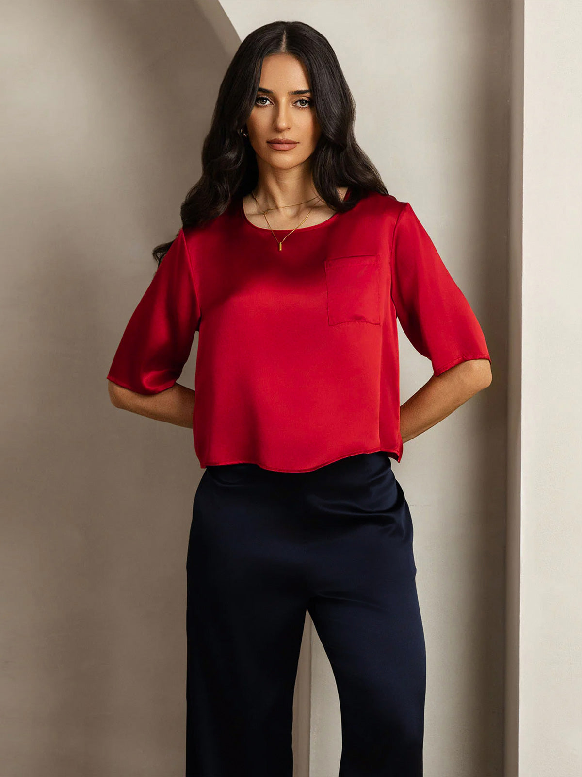 [Donkerrood] SilkSilky-NL Boat Hals Dames T-Shirt 001