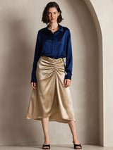 [Donkerblauw] SilkSilky-NL Long Sleeve Lapel Collar Dames Blouse 001