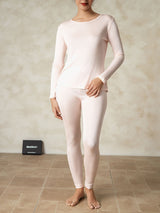 [Lichtroze] SilkSilky-NL Lange Mouw Ronde Hals Dames Lange Onderkleding 005