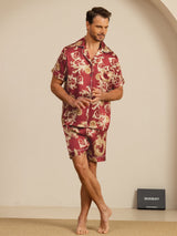 [Wijnrode Draak] SilkSilky-NL Short Sleeve Notch Collar Heren Pyjama Set 007