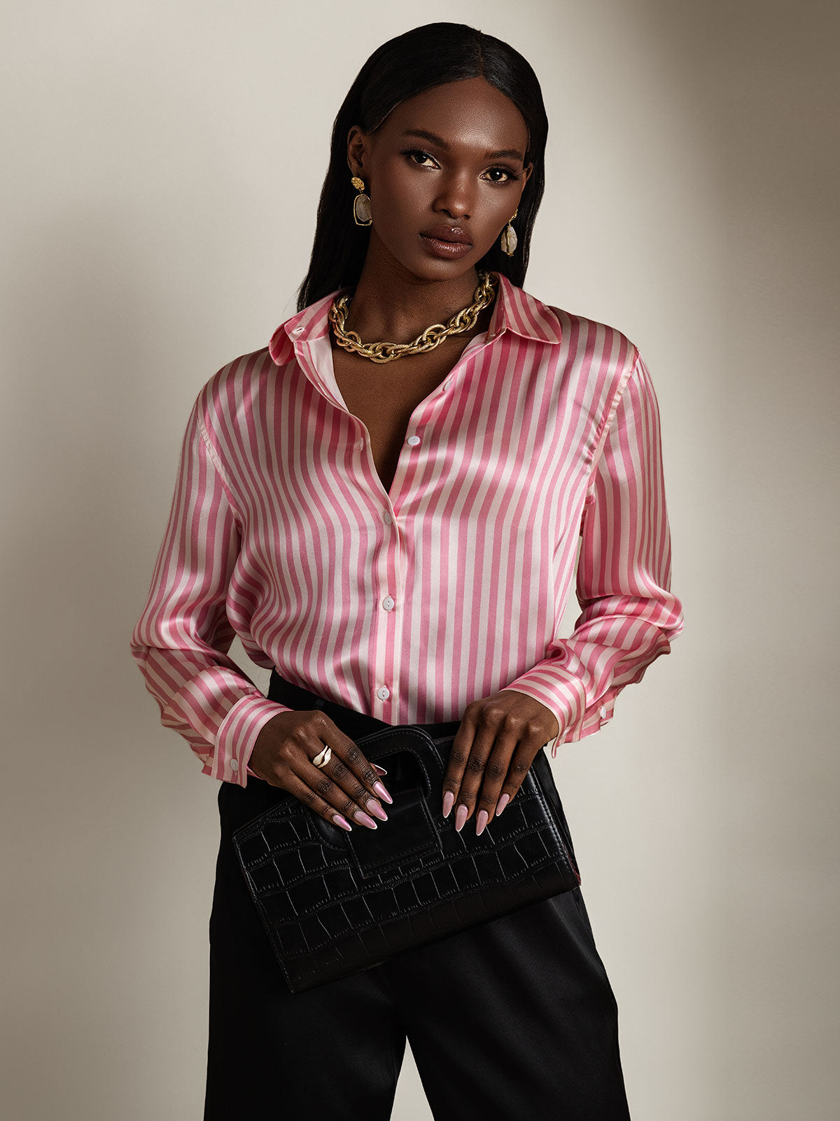 [Roze] SilkSilky-NL Zijde Kraag Dames Blouse 005