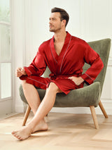 [Wijn] SilkSilky-NL Pure Silk 3/4 Mouw Mens Robe 006