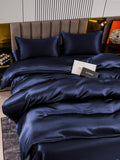 SilkSilky NL 22Momme Pure Silk Bedding Set Donkerblauw 004