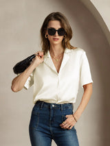 [Ivoor] SilkSilky-NL Short Sleeve Lapel Collar Dames Blouse 001