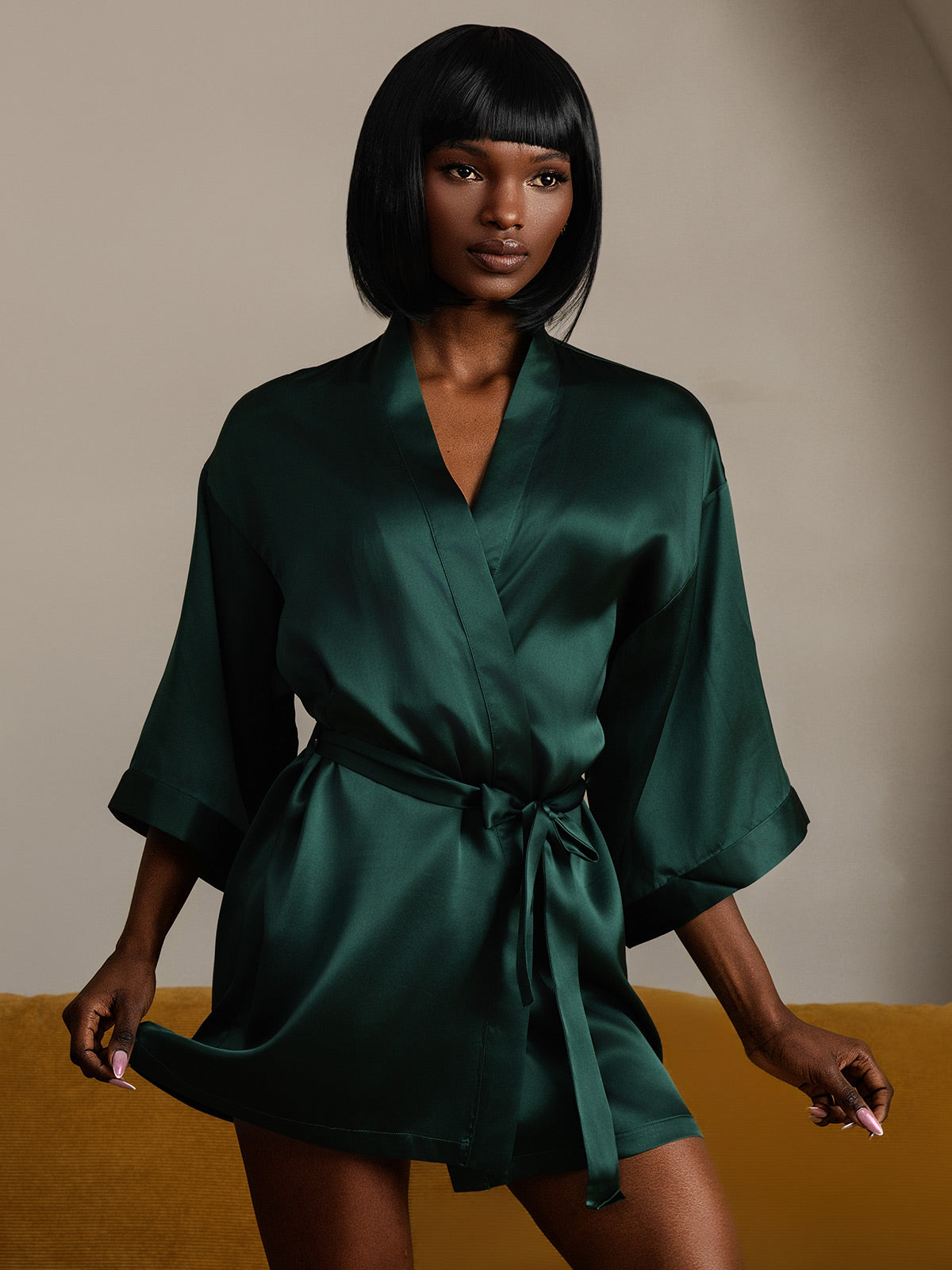[Donkergroen] SilkSilky-NL Womens Robe 004