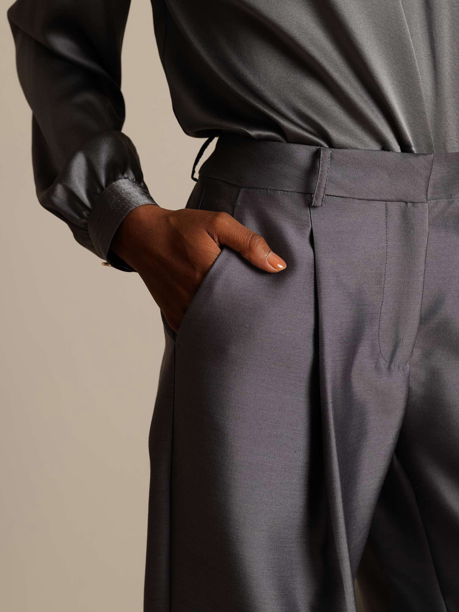 [Grijs] SilkSilky-NL 32Momme Silk-Wool Blend Womens Pants 004,