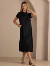 [Zwart] SilkSilky-NL Short Sleeve Round Neck Jurk 004