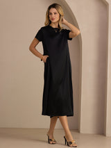 [Zwart] SilkSilky-NL Short Sleeve Crew Neck Jurk 004