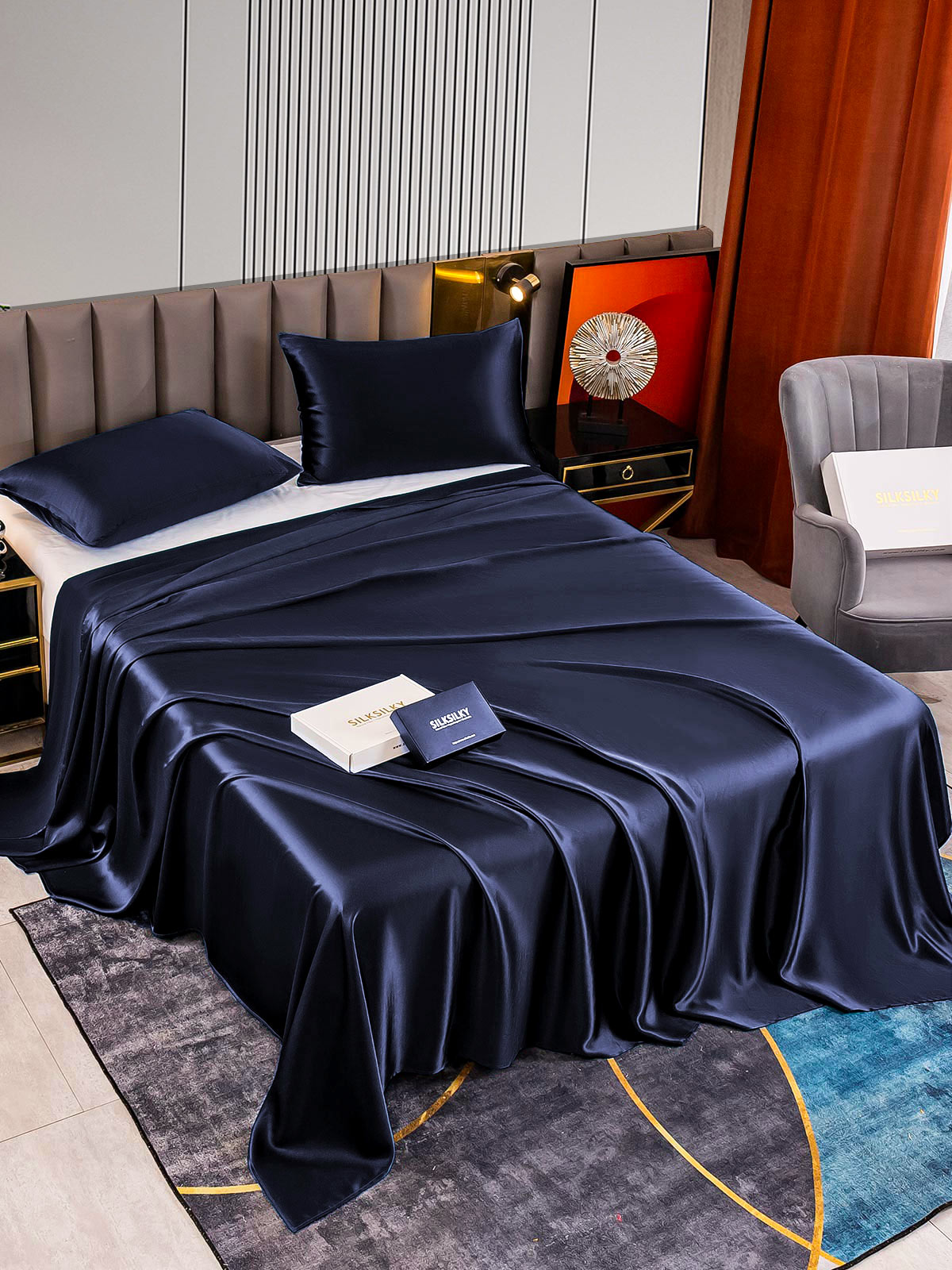 SilkSilky NL 22Momme Pure Silk Bedding Set Donkerblauw 002