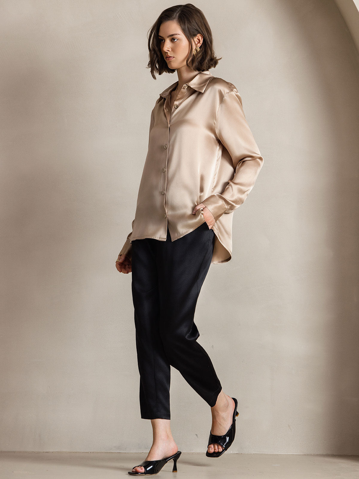 [Champagne] SilkSilky-NL Zijde Kraag Dames Blouse 007
