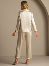 [Champagne] SilkSilky-NL Long Sleeve Lapel Collar Dames Pyjama Set 002