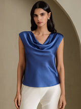 [Echt Petrol] SilkSilky-NL Cap Sleeve Cowl Neck Dames T-Shirt 003